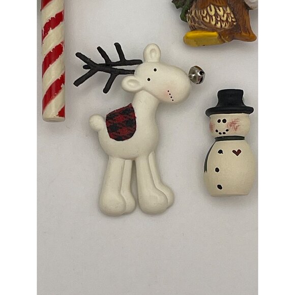 4 pc Lot Christmas Brooches Snowman, Candy Cane, Reindeer, Owl - Picture 2 of 11